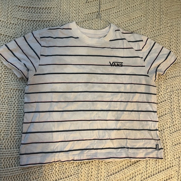 Women’s X-Large Cropped Pink Striped Vans Shirt Secondhand - Picture 1 of 5